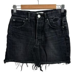 Moussy Vintage Distressed Button Fly Denim‎ black Mini Skirt Size 26 / 2